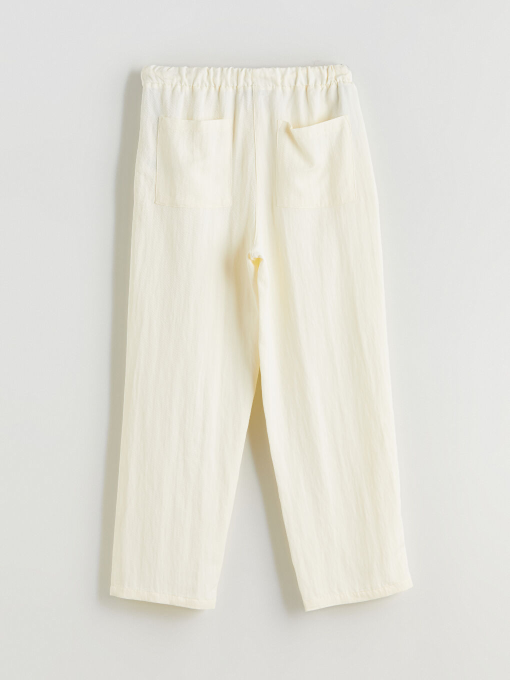 Ekru Beli Lastikli Kadın Pantolon-10