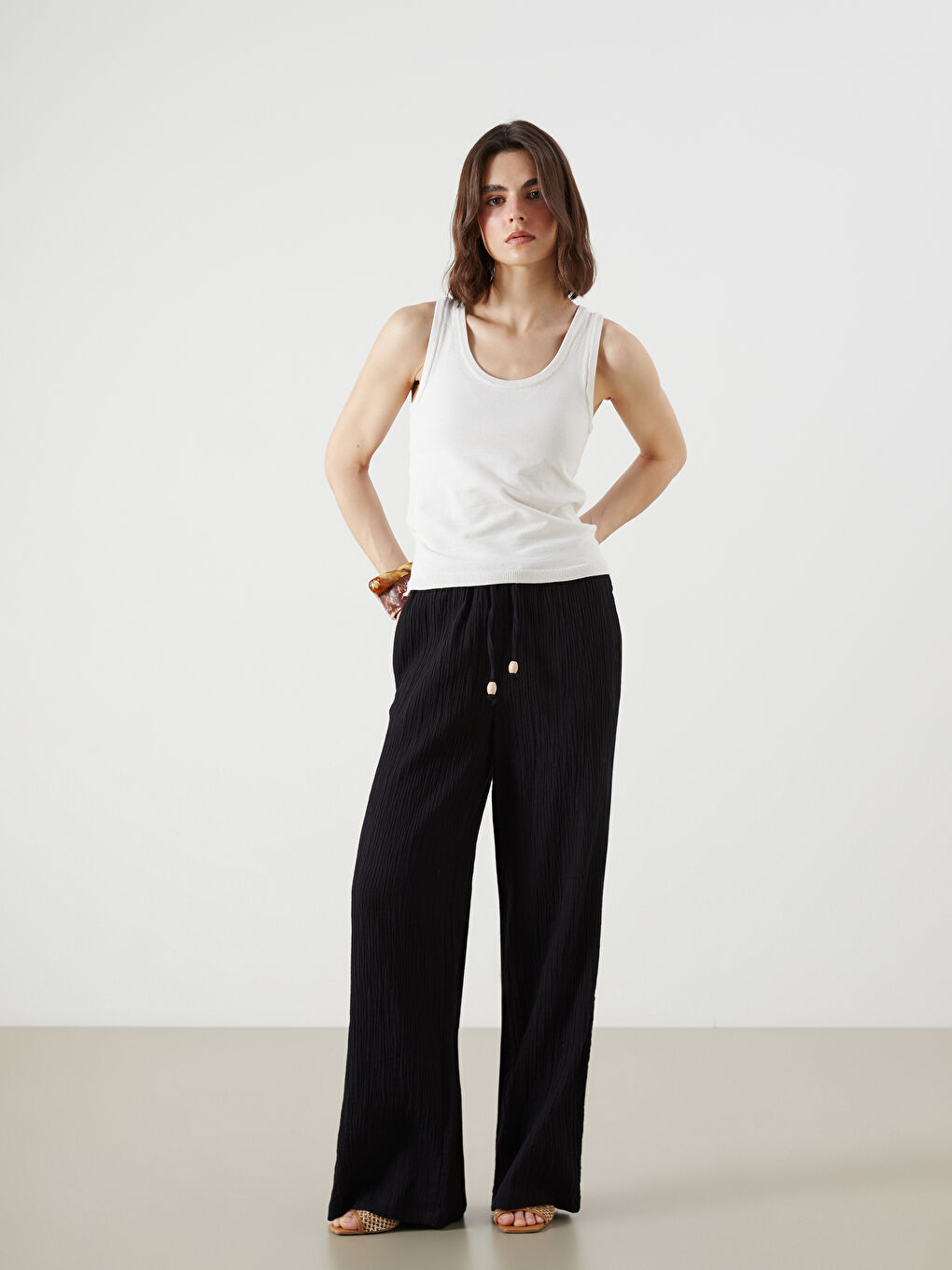LCW Vision Elasticated Waist Textured Women's Trousers -S5R833Z8-CVL