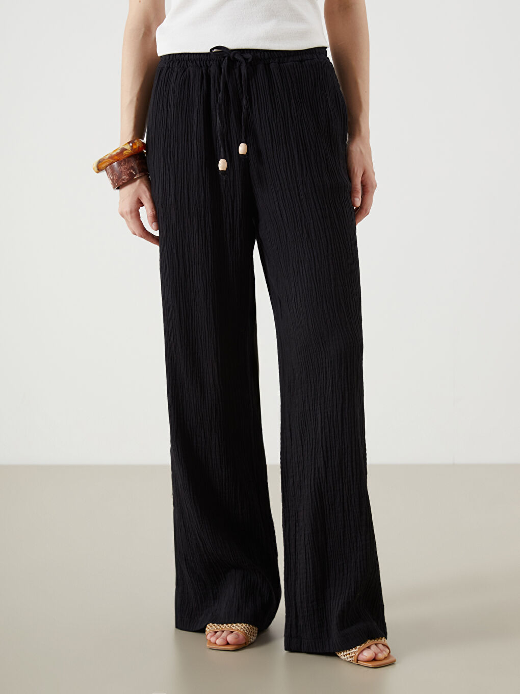 LCW Vision Elasticated Waist Textured Women's Trousers -S5R833Z8-CVL