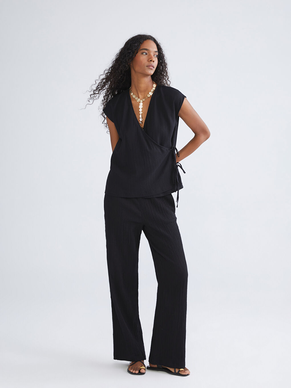 LCW Vision Elasticated Waist Textured Women's Trousers -S5R833Z8-CVL