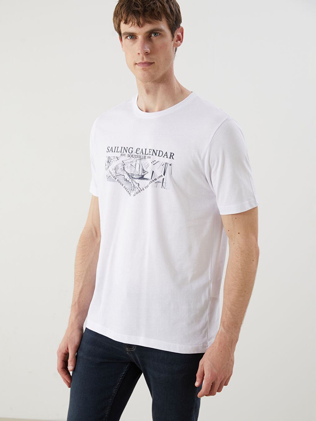 SOUTHBLUE Crew Neck Printed Jersey Men's T-Shirt -S5R858Z8-Q6K