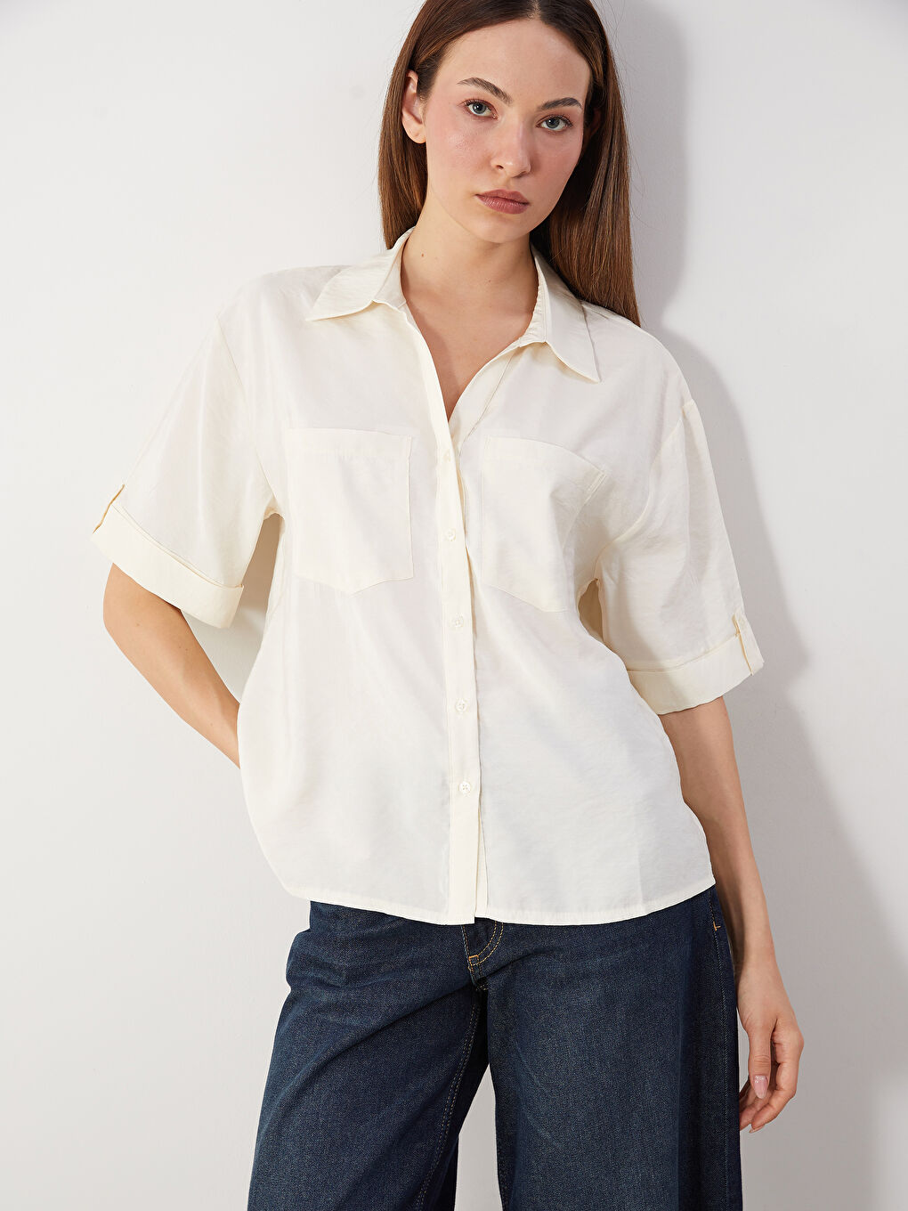 Sarı Modal Karışımlı Oversize Kadın Gömlek