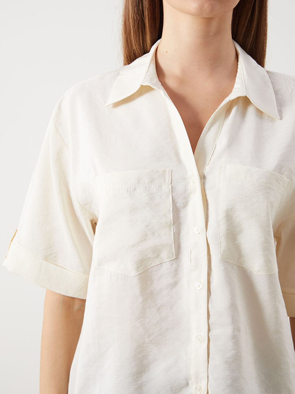 Sarı Modal Karışımlı Oversize Kadın Gömlek-2