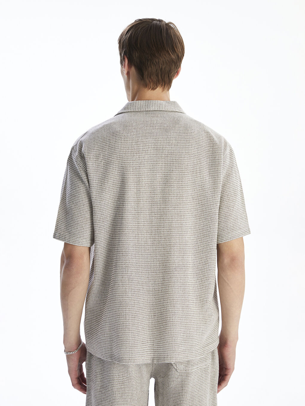 Kahverengi Rahat Kalıp Resort Yaka Kısa Kollu Gabardin Erkek Gömlek-3