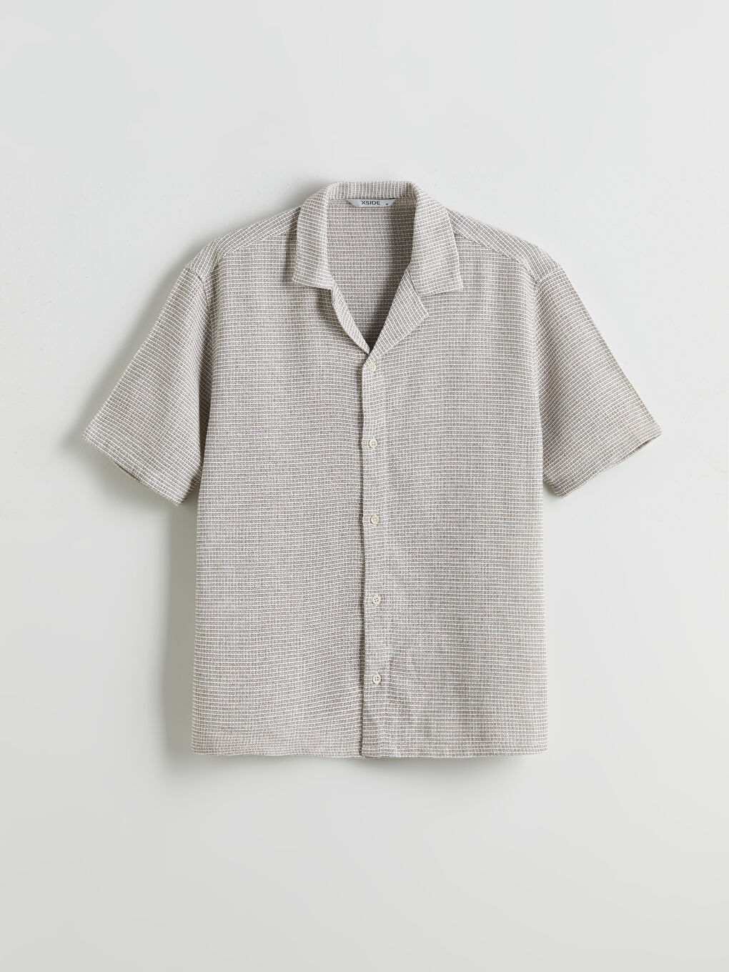 Kahverengi Rahat Kalıp Resort Yaka Kısa Kollu Gabardin Erkek Gömlek-4