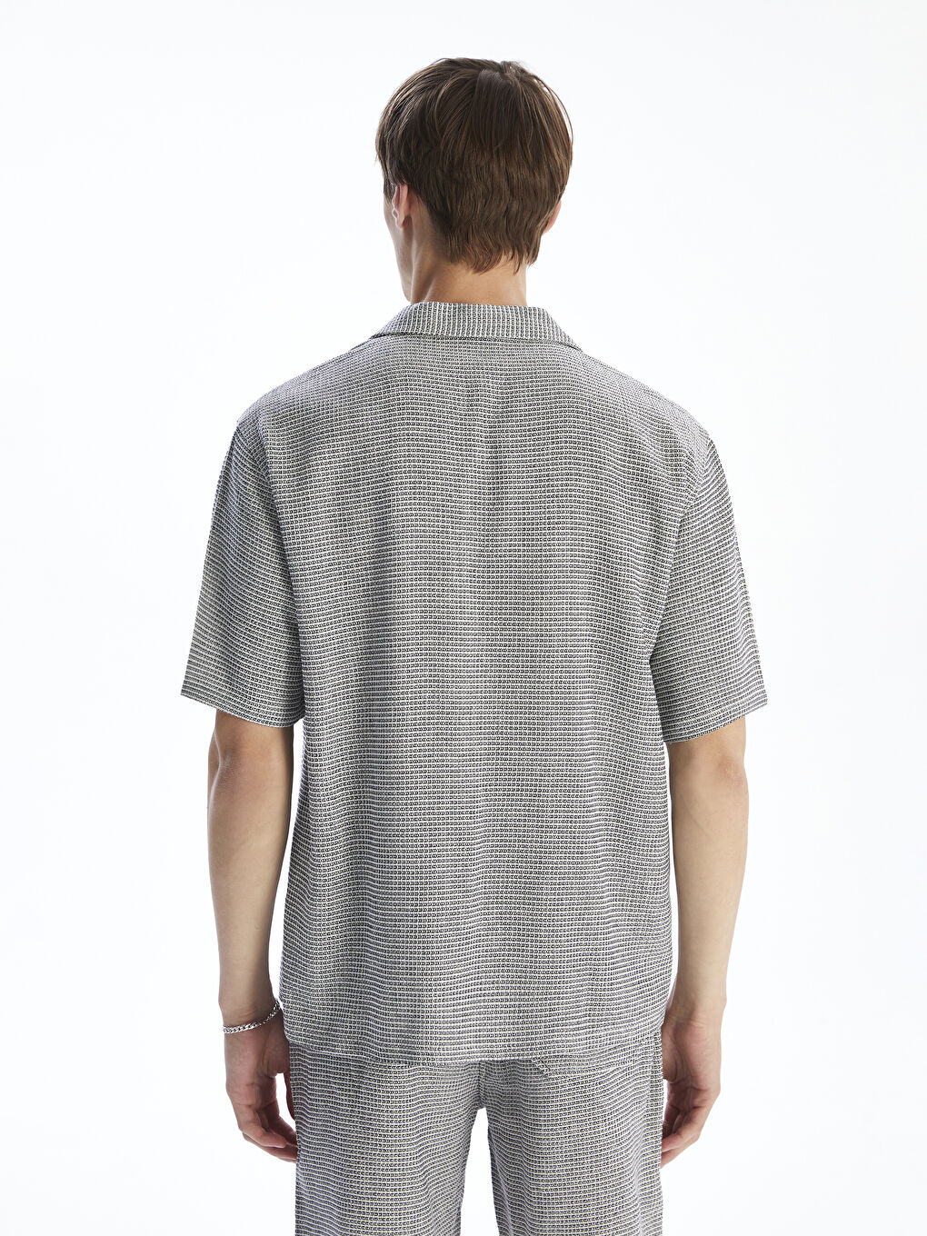 Lacivert Rahat Kalıp Resort Yaka Kısa Kollu Gabardin Erkek Gömlek-3