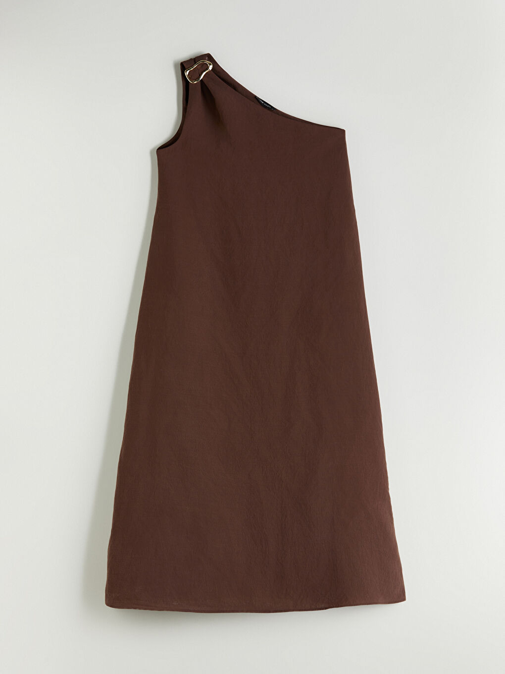 Kahverengi Tek Omuz Modal Karışımlı Elbise-4