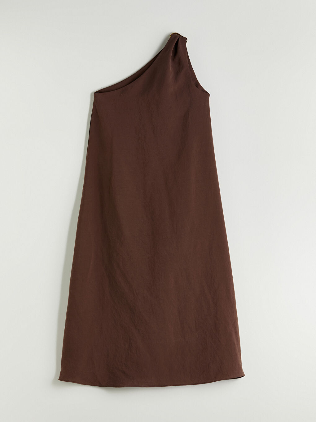 Kahverengi Tek Omuz Modal Karışımlı Elbise-5