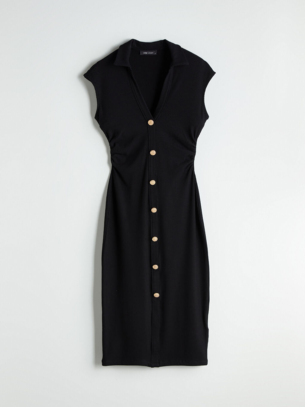 Siyah Dokulu Büzgülü Gömlek Elbise-4