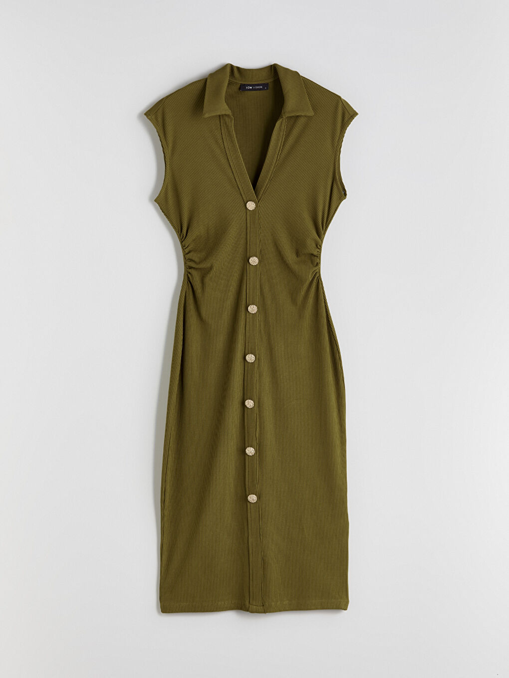 Yeşil Dokulu Büzgülü Gömlek Elbise-4