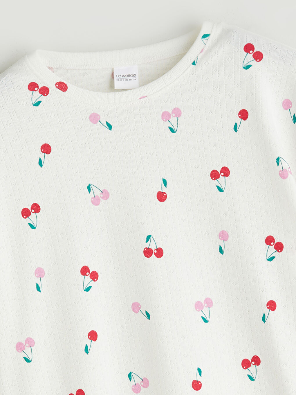 Ekru Bisiklet Yaka Kız Çocuk Pijama Üst-1