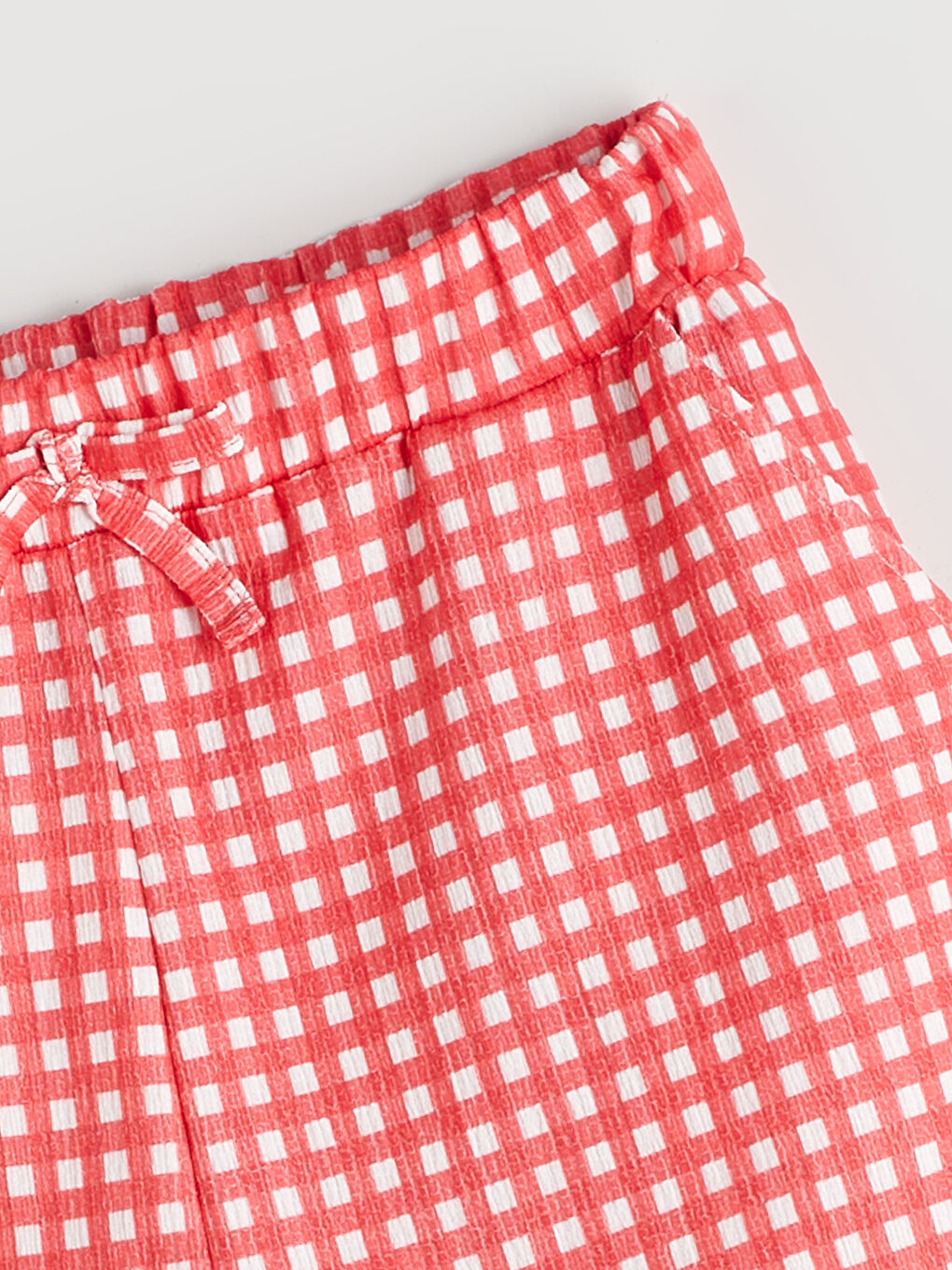 Kırmızı Beli Lastikli Ekose Kız Çocuk Şort-1