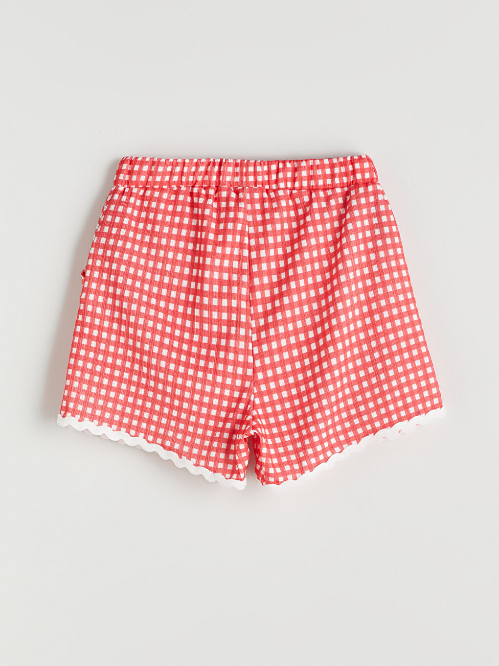 Kırmızı Beli Lastikli Ekose Kız Çocuk Şort-2