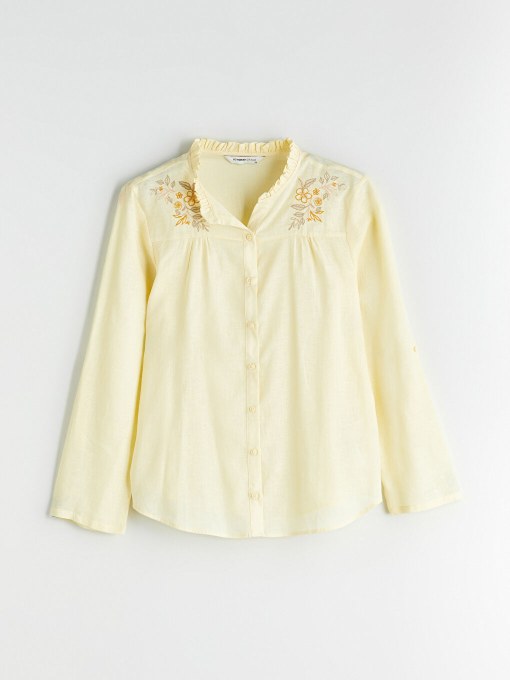 Блузка из льняной смеси с вырезом с выемкой, цветочным узором и оборками-4