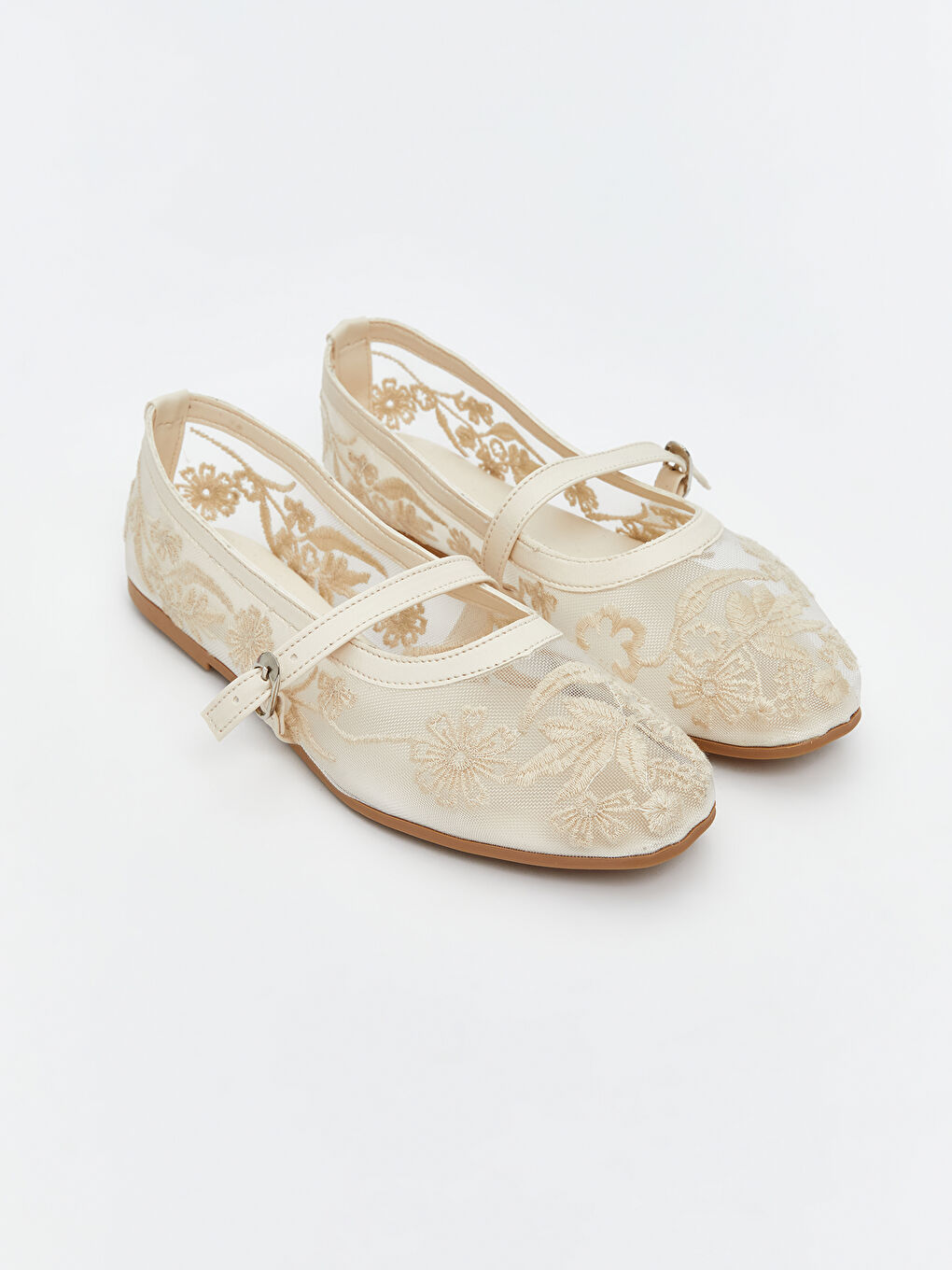 Bej Nakışlı Kadın Babet Ayakkabı