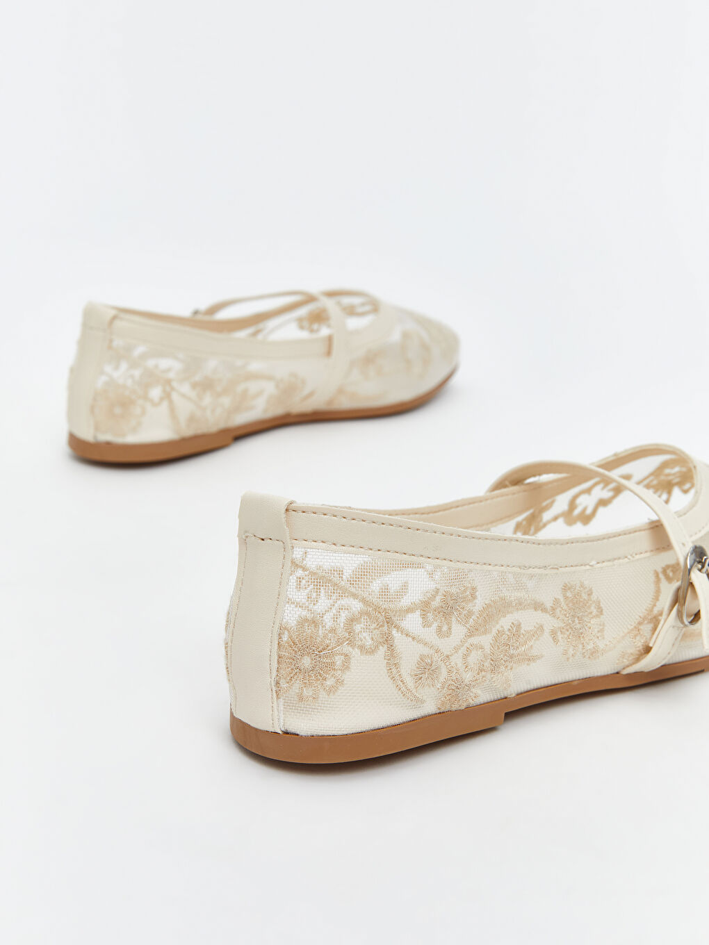 Bej Nakışlı Kadın Babet Ayakkabı-4