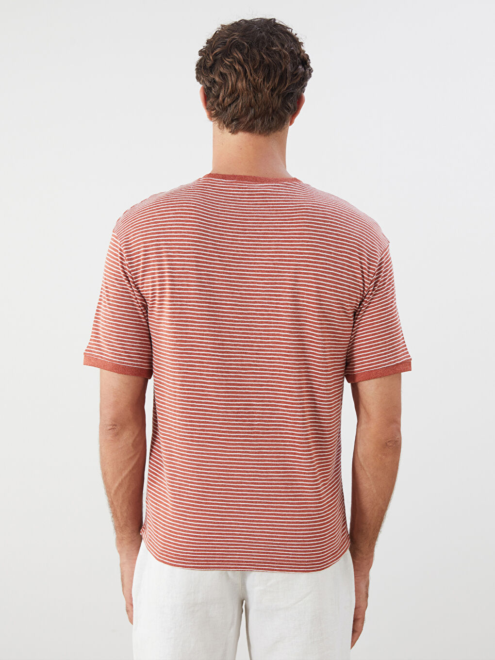Kırmızı Bisiklet Yaka Çizgili Penye Erkek Tişört-3