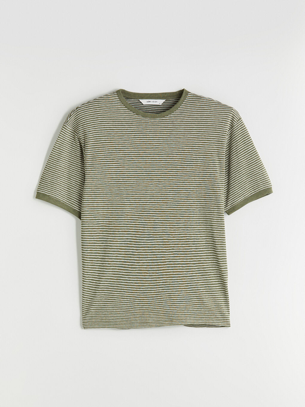 Haki Bisiklet Yaka Çizgili Penye Erkek Tişört-4