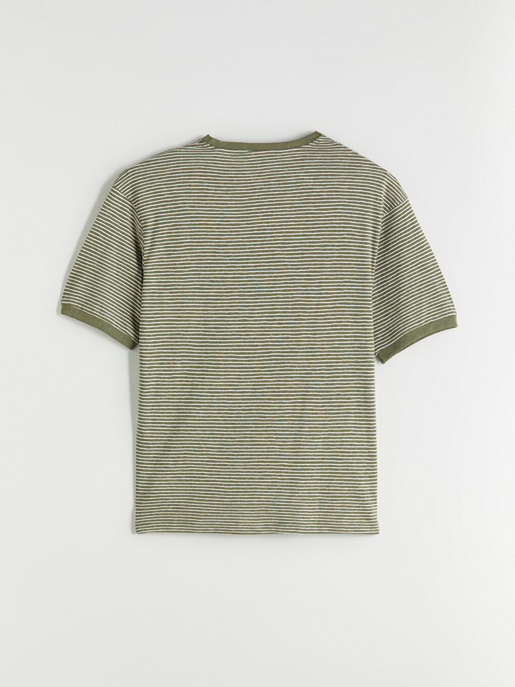 Haki Bisiklet Yaka Çizgili Penye Erkek Tişört-5
