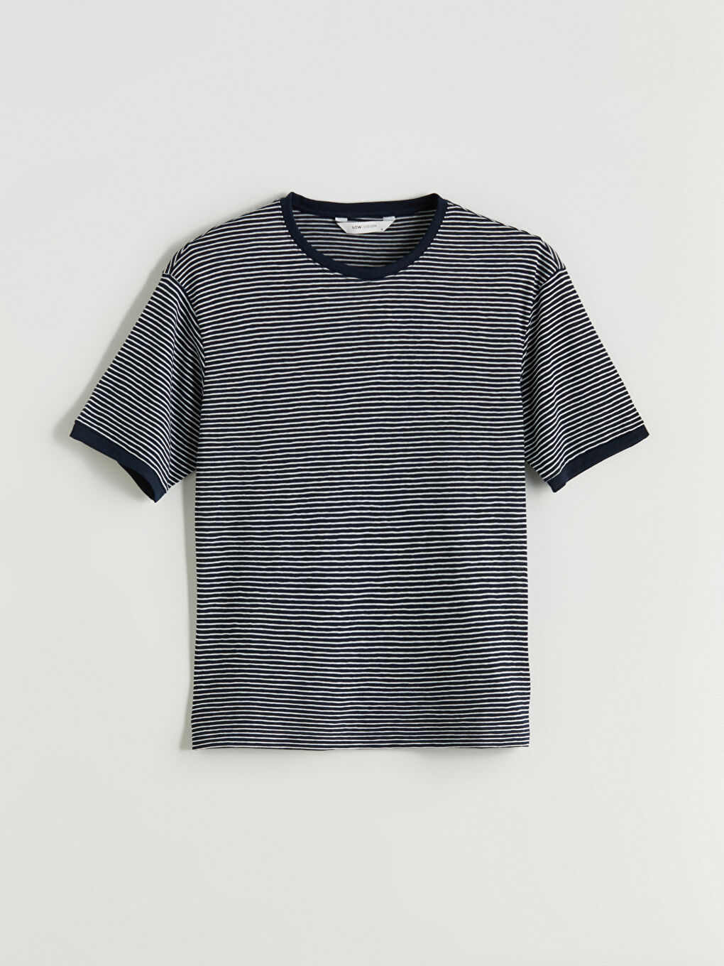 Lacivert Bisiklet Yaka Çizgili Penye Erkek Tişört-4