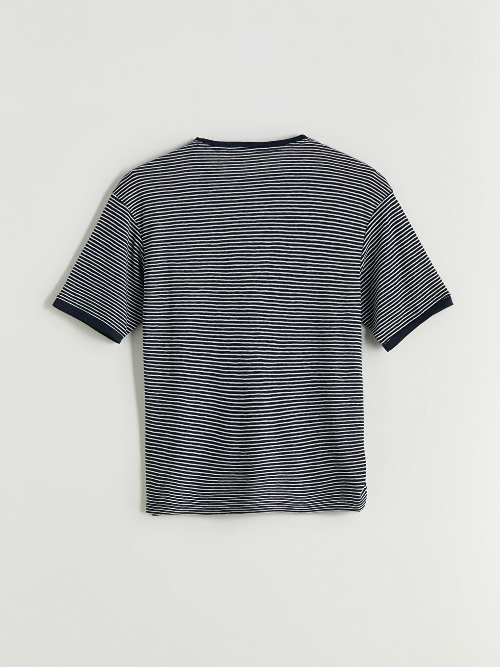 Lacivert Bisiklet Yaka Çizgili Penye Erkek Tişört-5