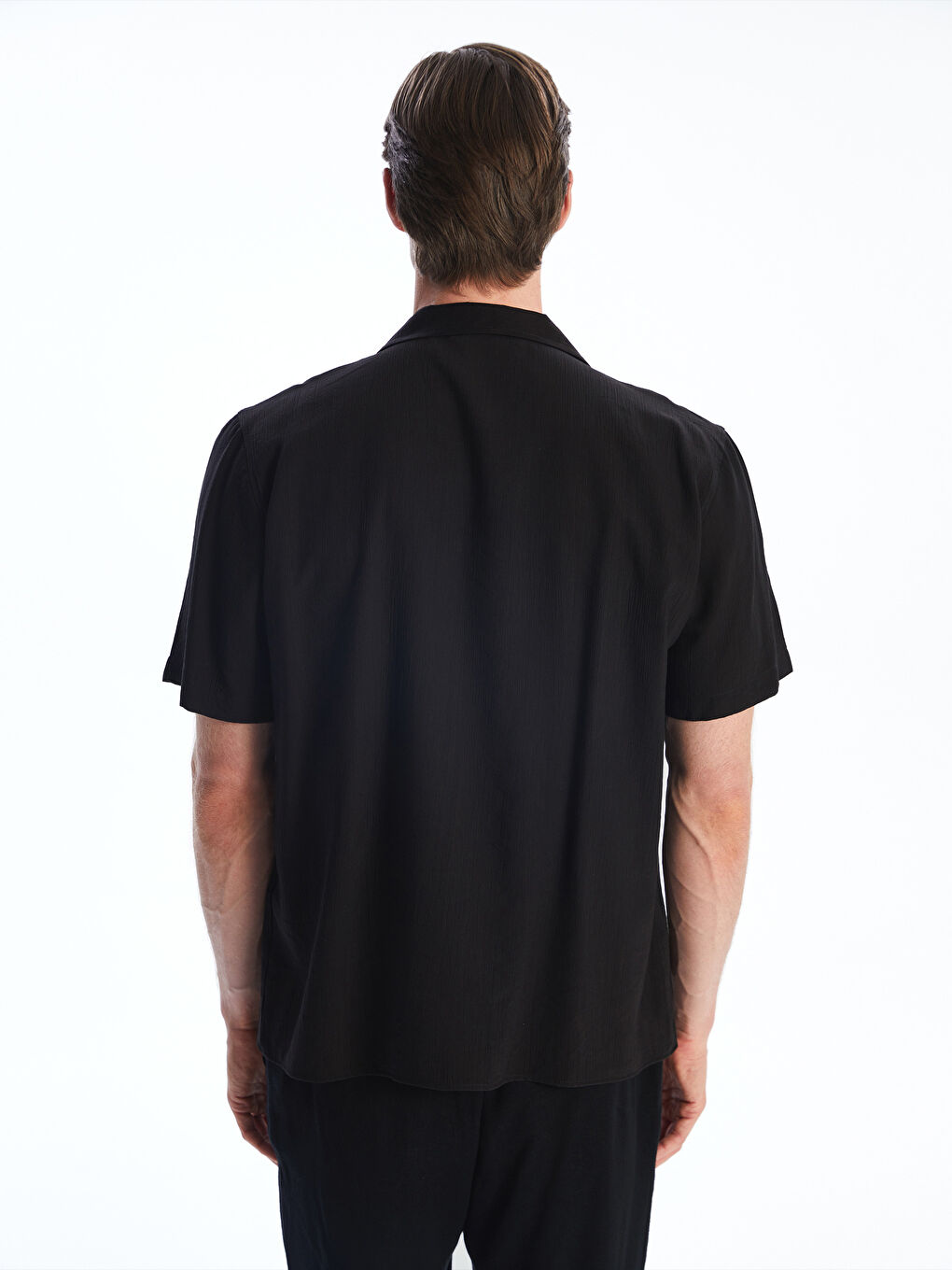 Siyah Regular Fit Resort Yaka Erkek Gömlek-3
