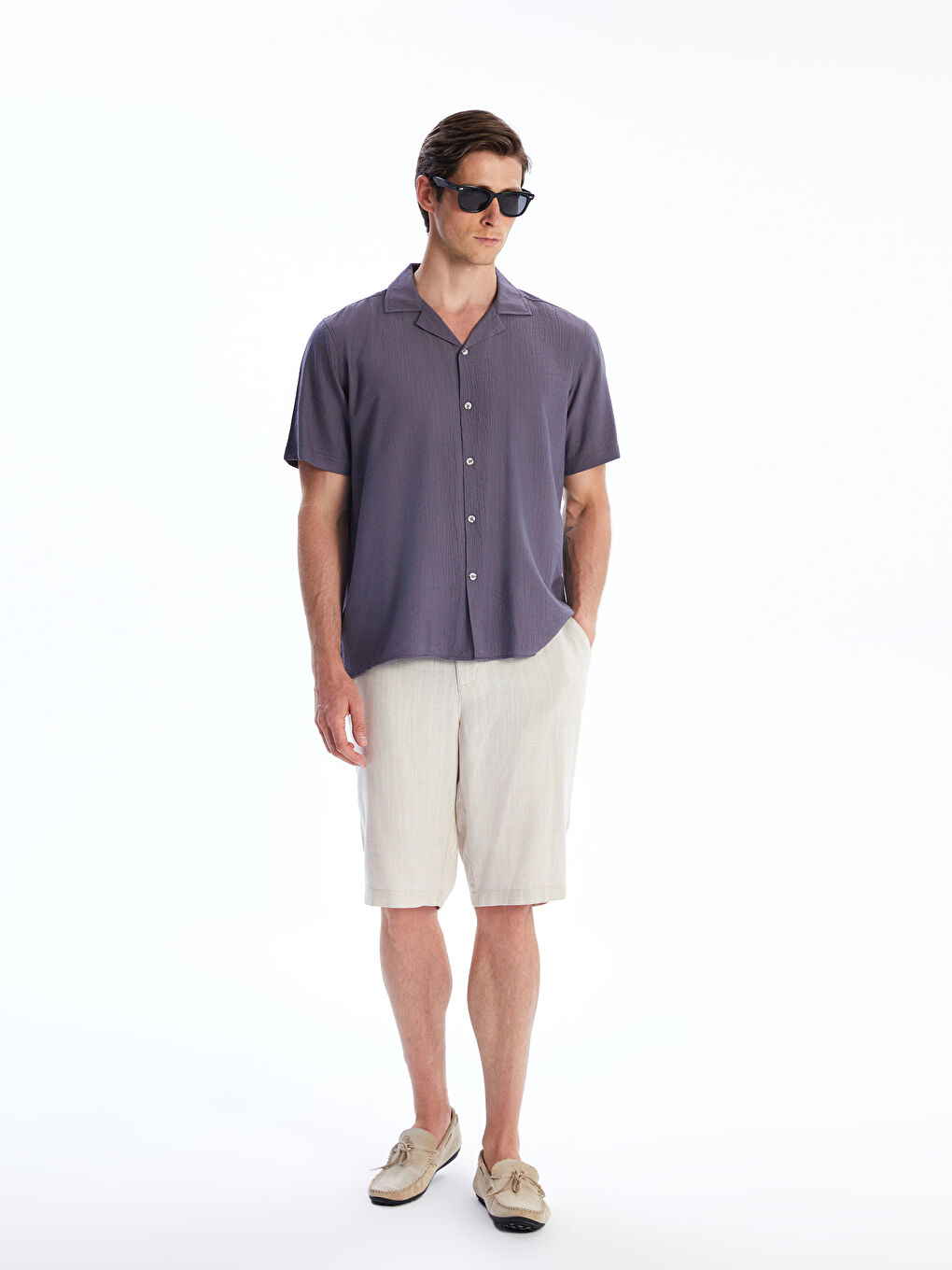 Mor Regular Fit Resort Yaka Erkek Gömlek-2