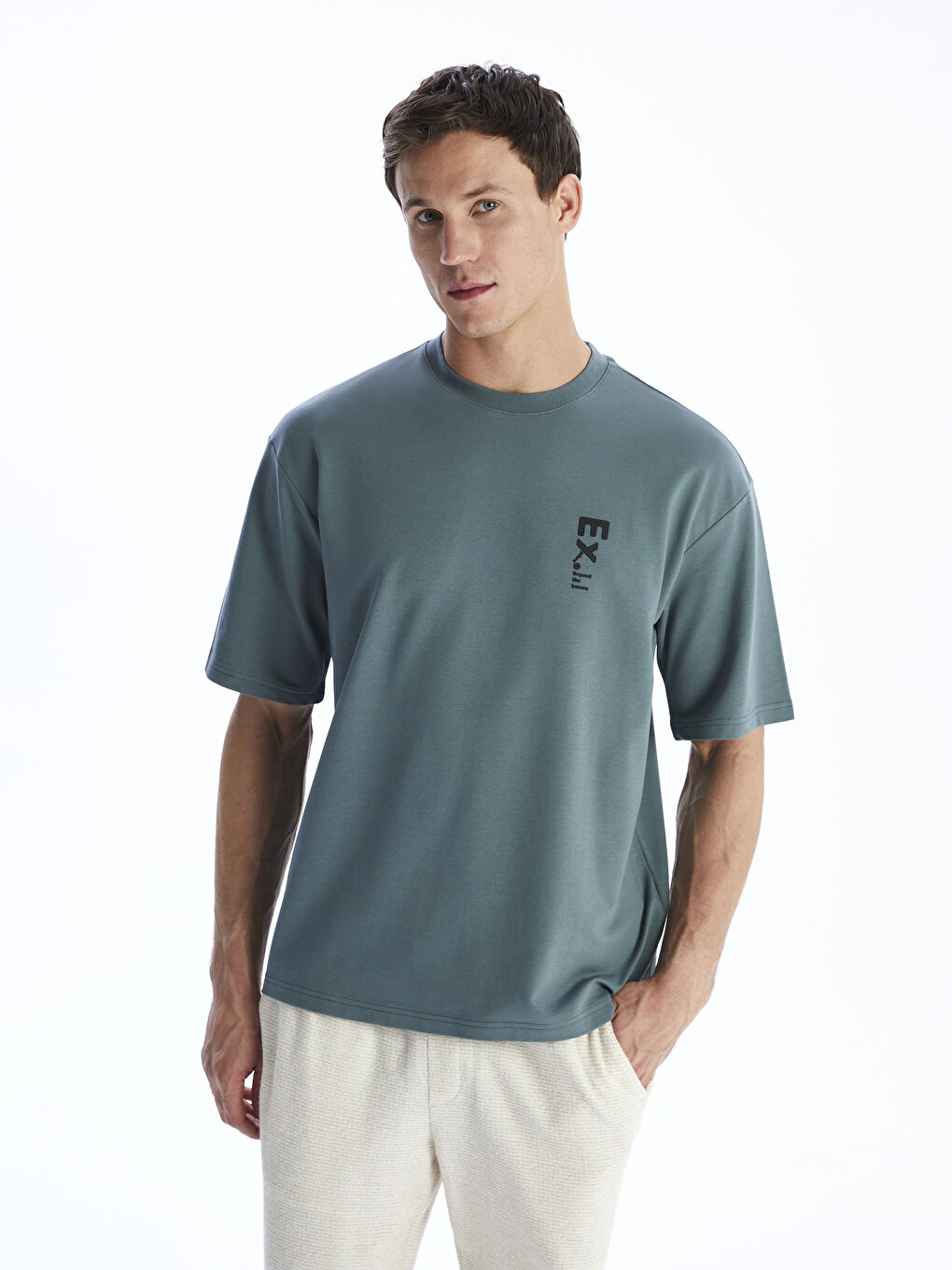 تي شيرت رجالي جيرسي مطبوع بكول مدور