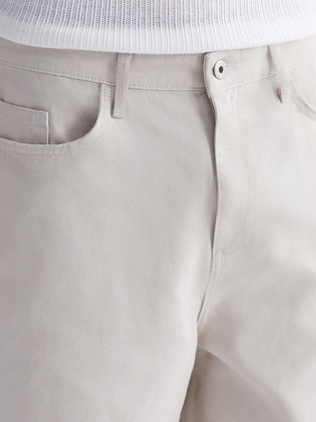 Bej Rahat Kalıp Kanvas Erkek Şort-2