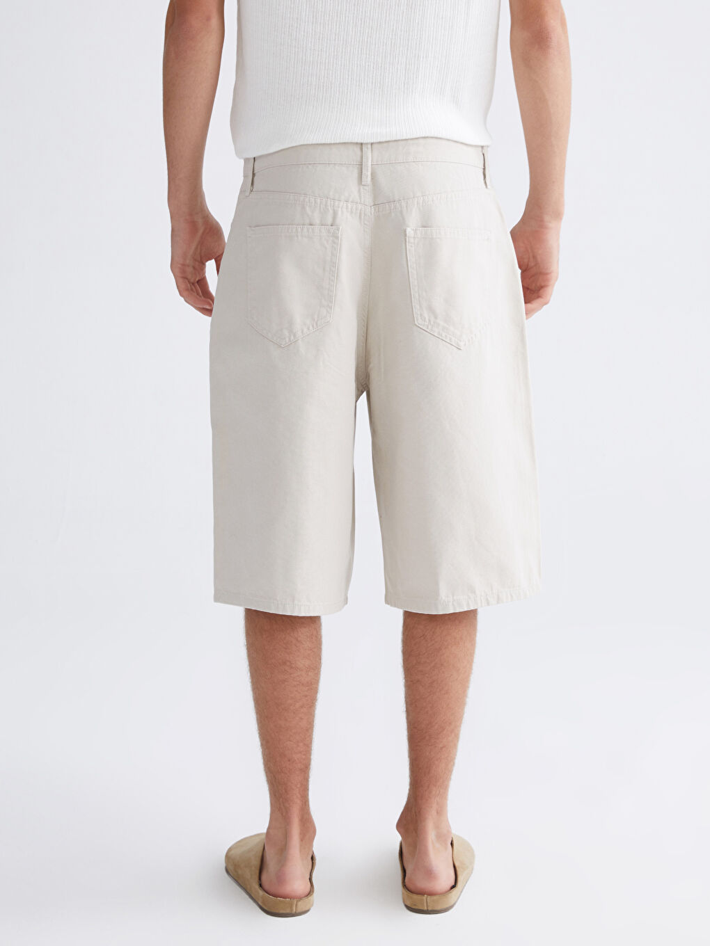 Bej Rahat Kalıp Kanvas Erkek Şort-3