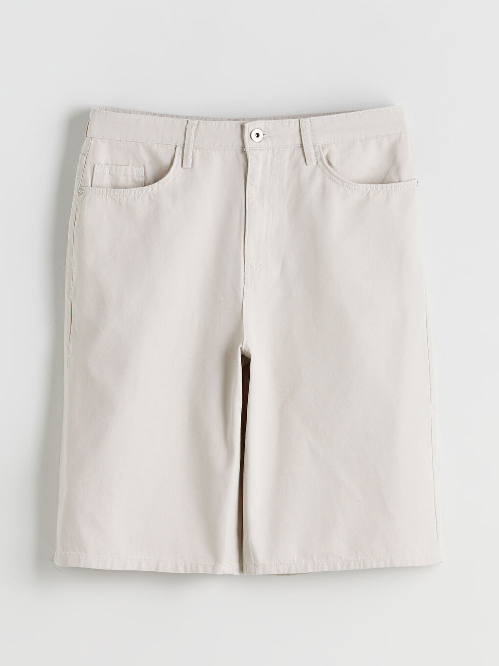 Bej Rahat Kalıp Kanvas Erkek Şort-4