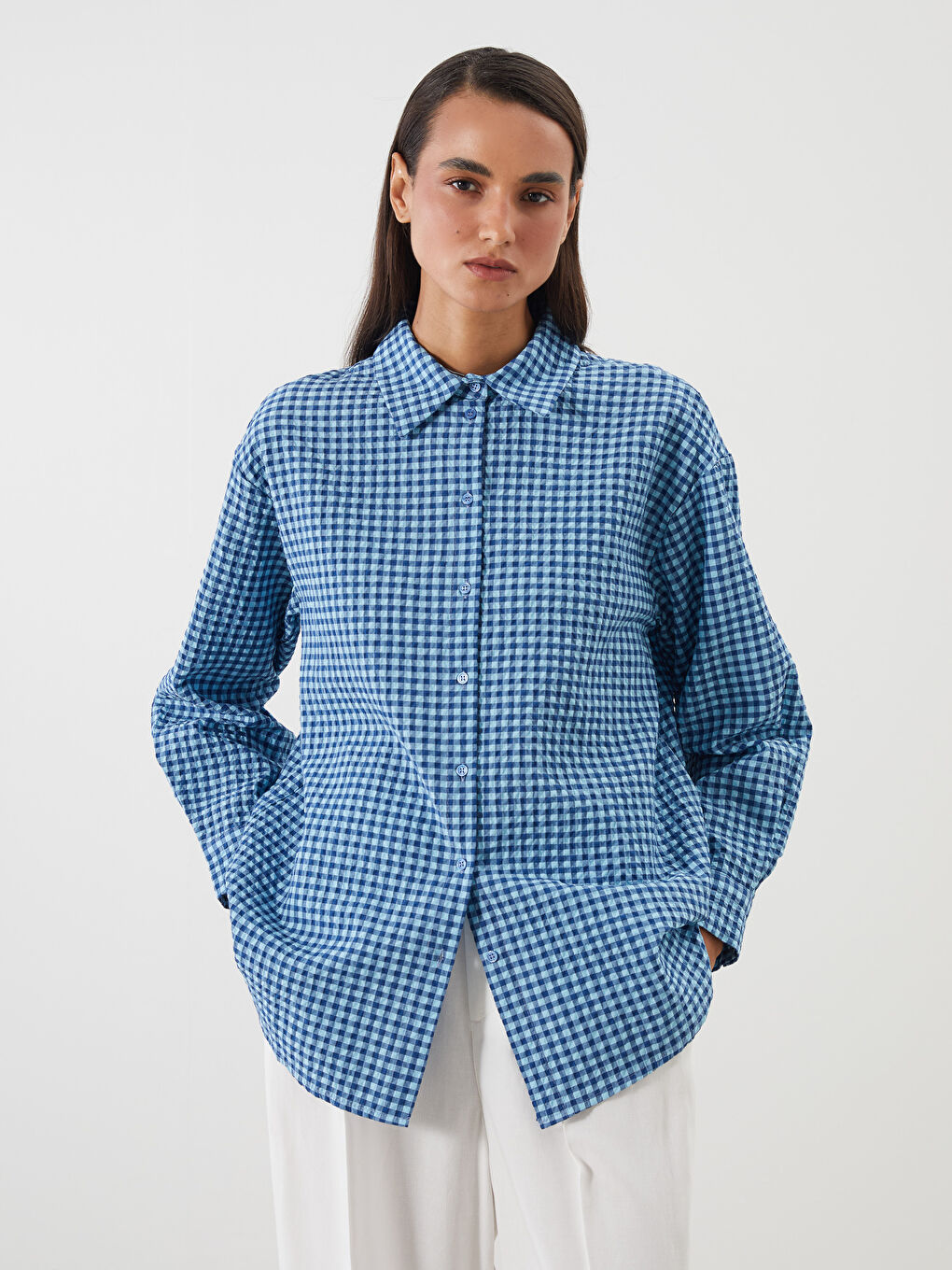 LCW Modest Plaid Women's Shirt Tunic -S5RA54Z8-LLC
