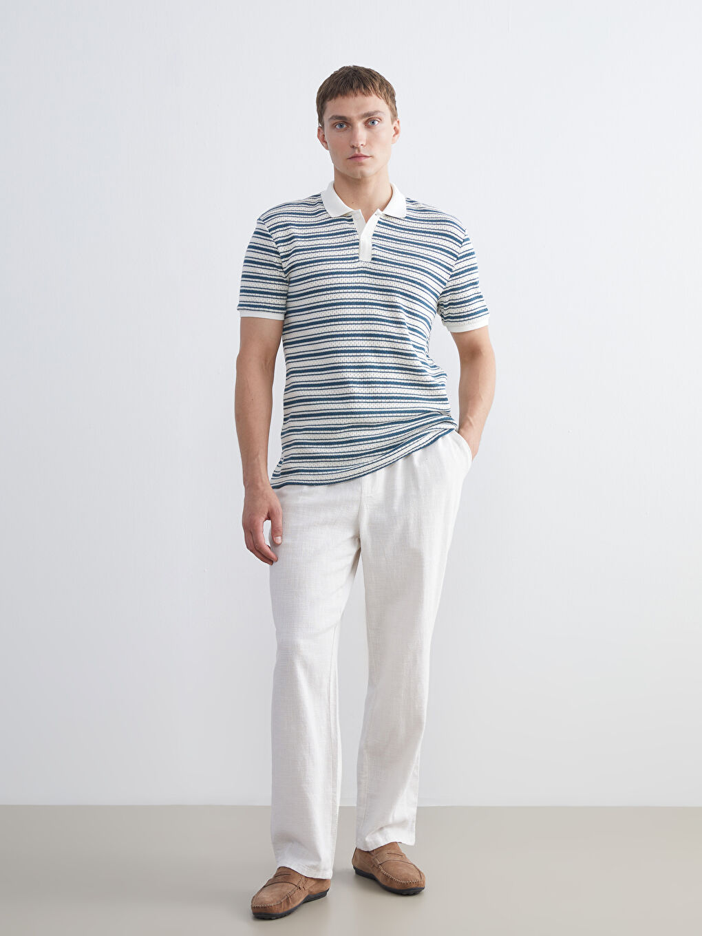 تي شيرت رجالي بياقة بولو مخطط-2