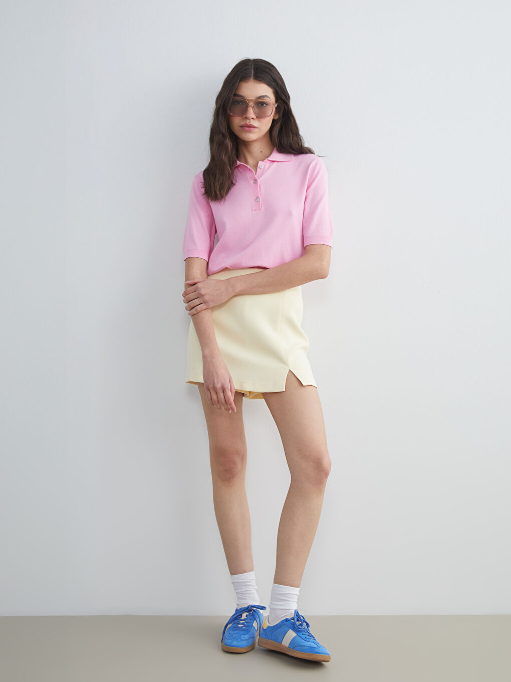 Sarı Beli Fermuarlı Şort Etek