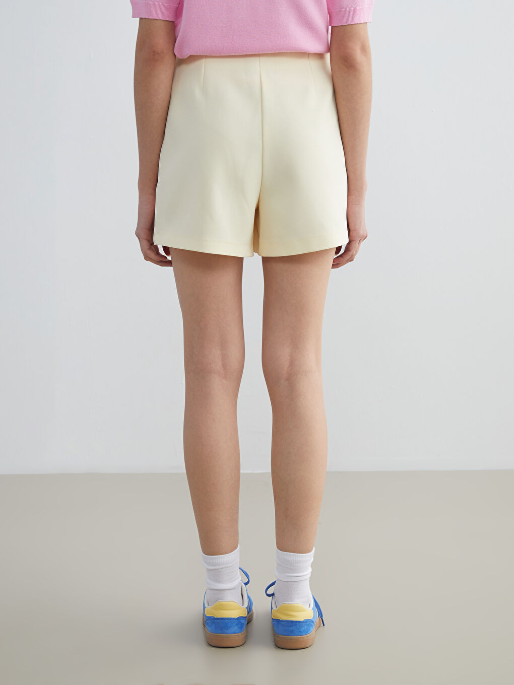 Sarı Beli Fermuarlı Şort Etek-3