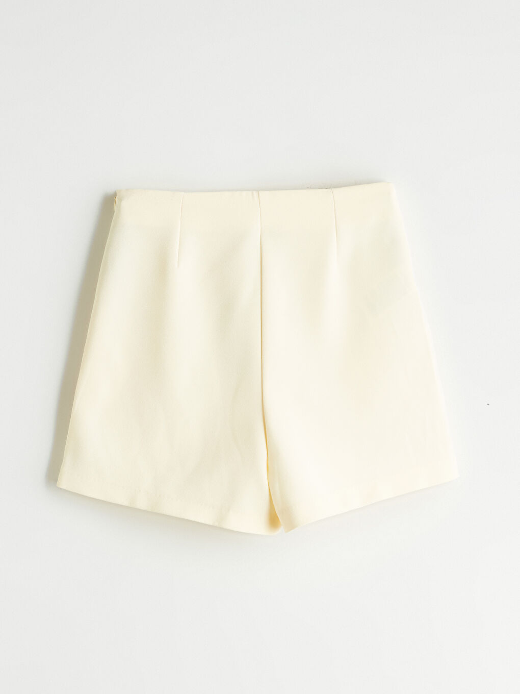 Sarı Beli Fermuarlı Şort Etek-5