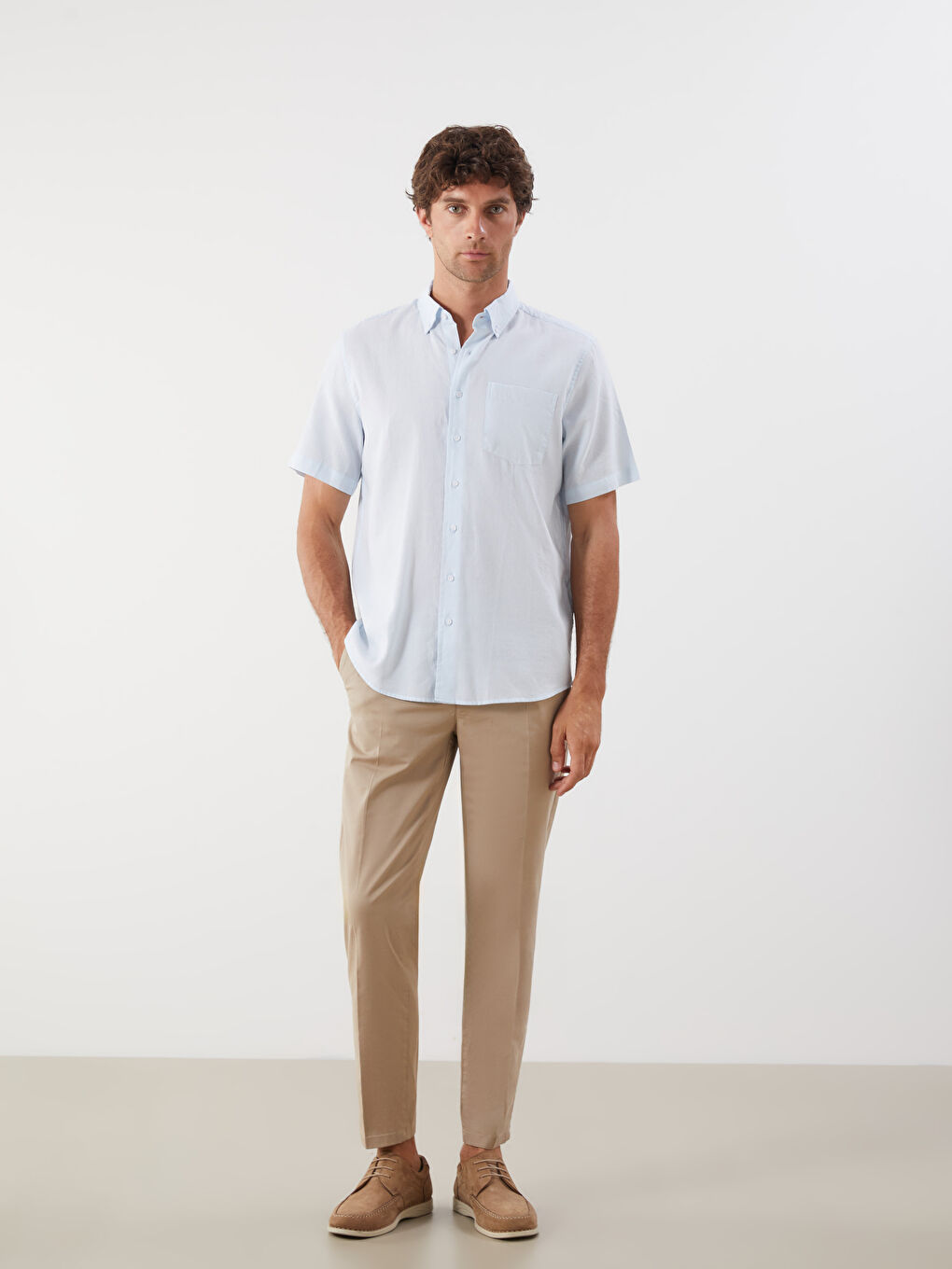 Mavi Regular Fit Kısa Kollu Çizgili Armürlü Erkek Gömlek-1