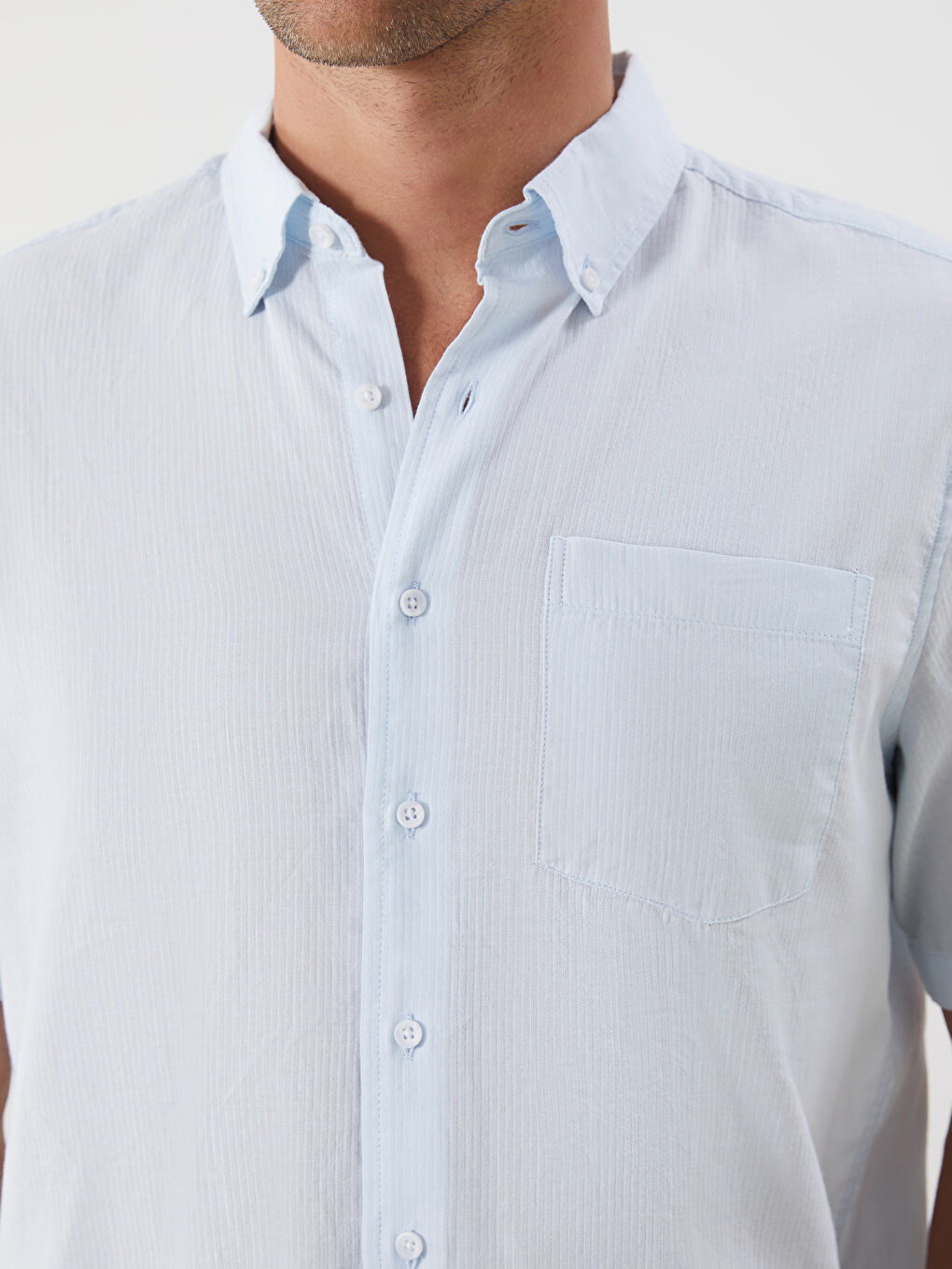 Mavi Regular Fit Kısa Kollu Çizgili Armürlü Erkek Gömlek-2