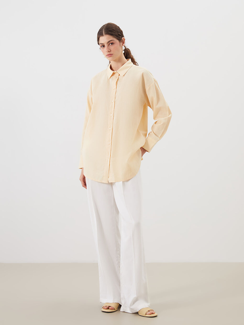Sarı Oversize Kadın Gömlek Tunik-1