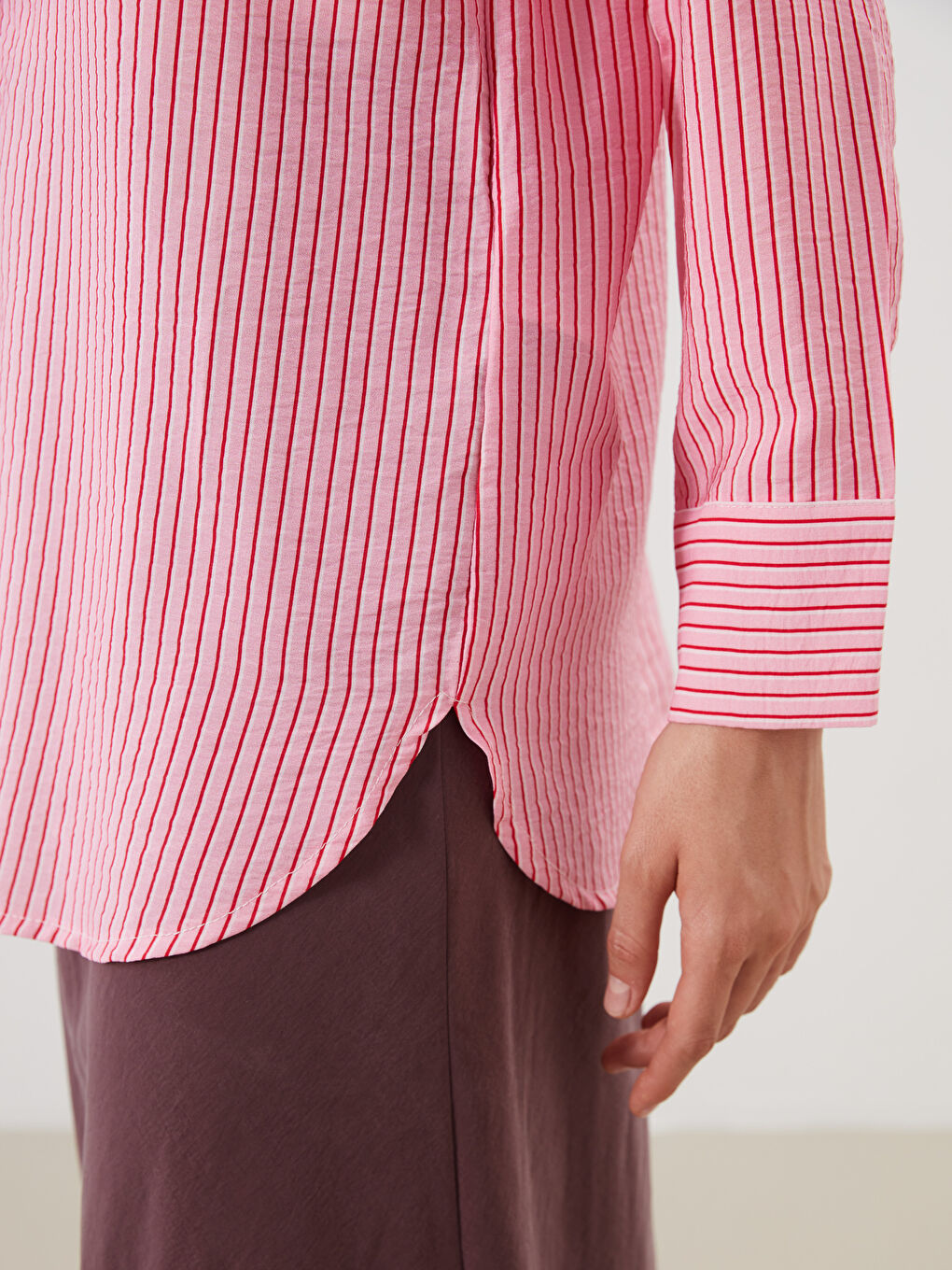 Pembe Çizgili Oversize Kadın Gömlek Tunik-2