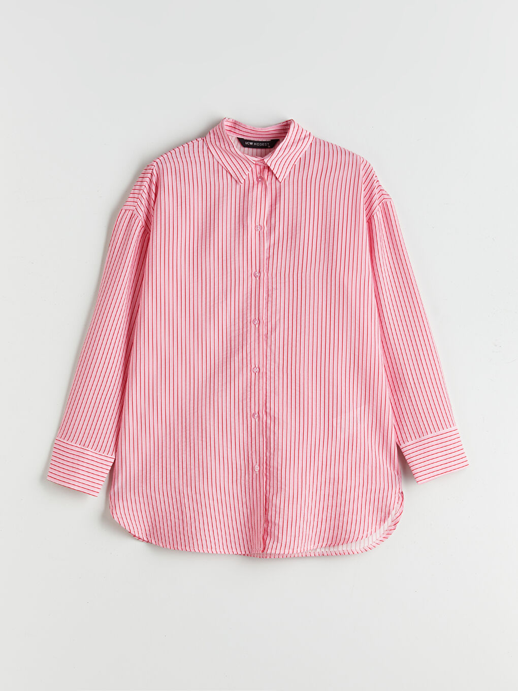 Pembe Çizgili Oversize Kadın Gömlek Tunik-4
