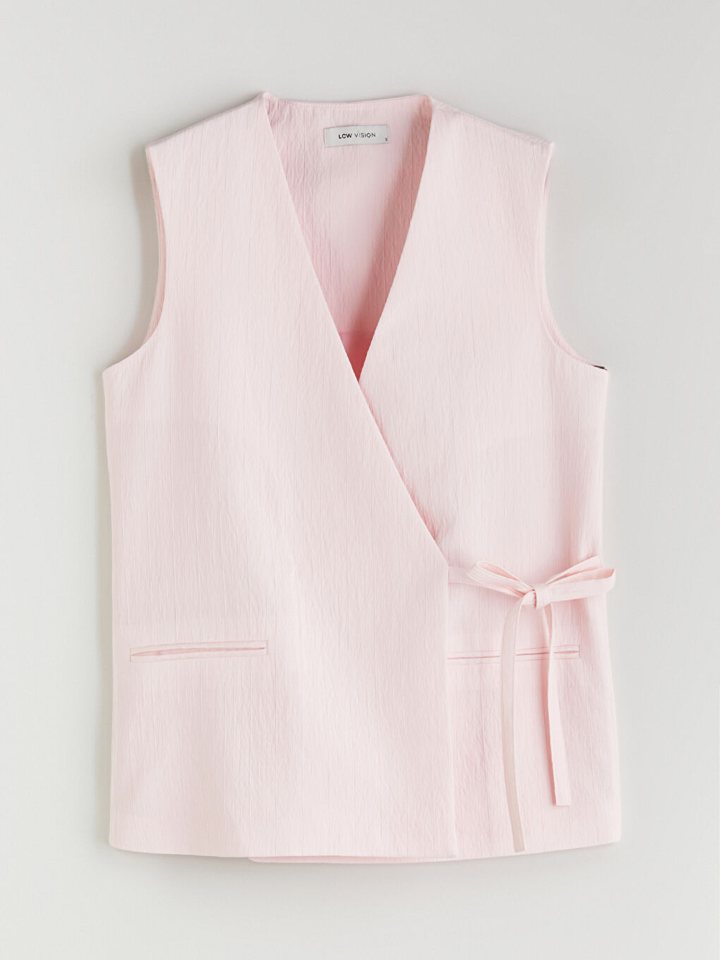 Pembe V Yaka Dokulu Kadın Klasik Yelek-4