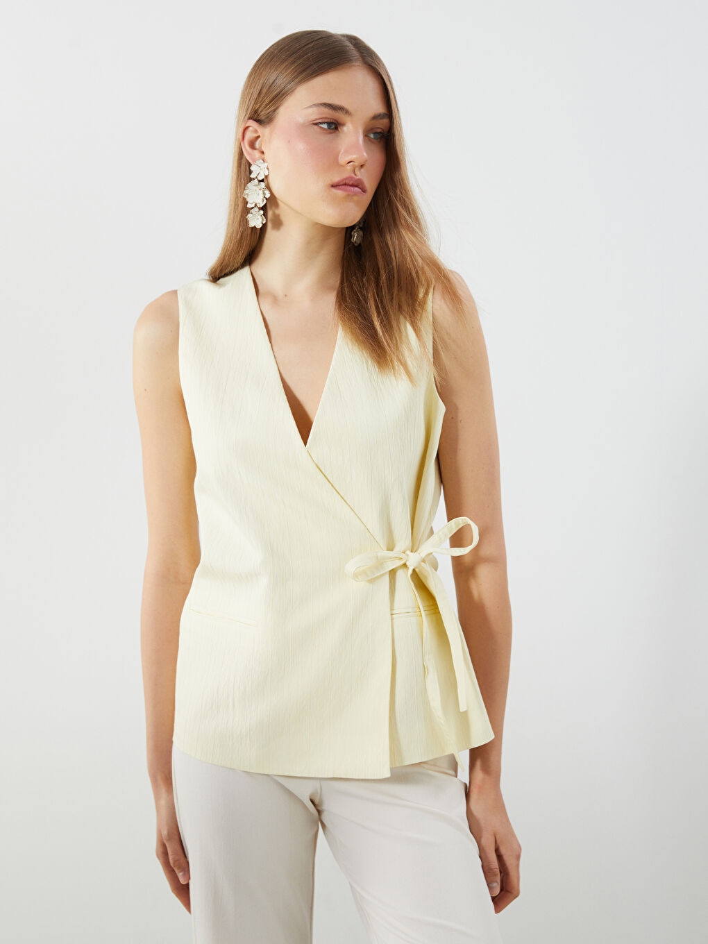 LCW Vision V Neck Crinkle Women's Classic Waistcoat -S5RC00Z8-ETY