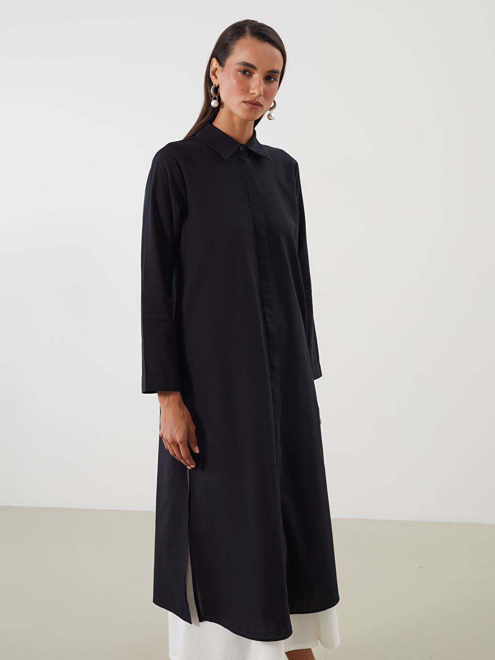 Siyah Loose Fit Kadın Gömlek Tunik-1