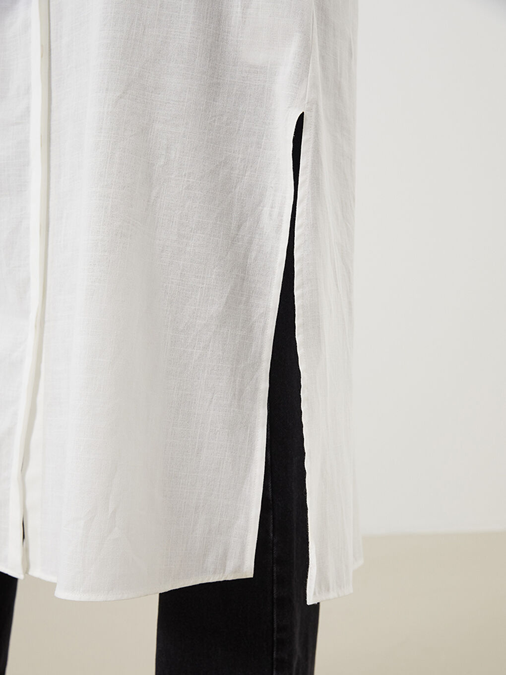 Ekru Loose Fit Kadın Gömlek Tunik-2