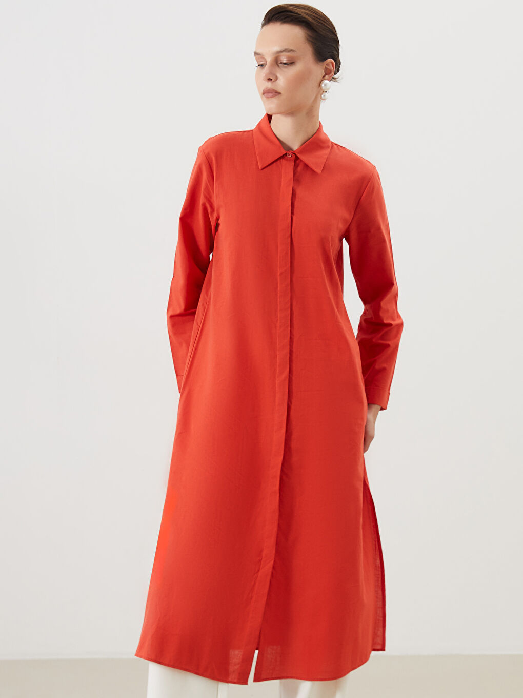 Kırmızı Loose Fit Kadın Gömlek Tunik-1