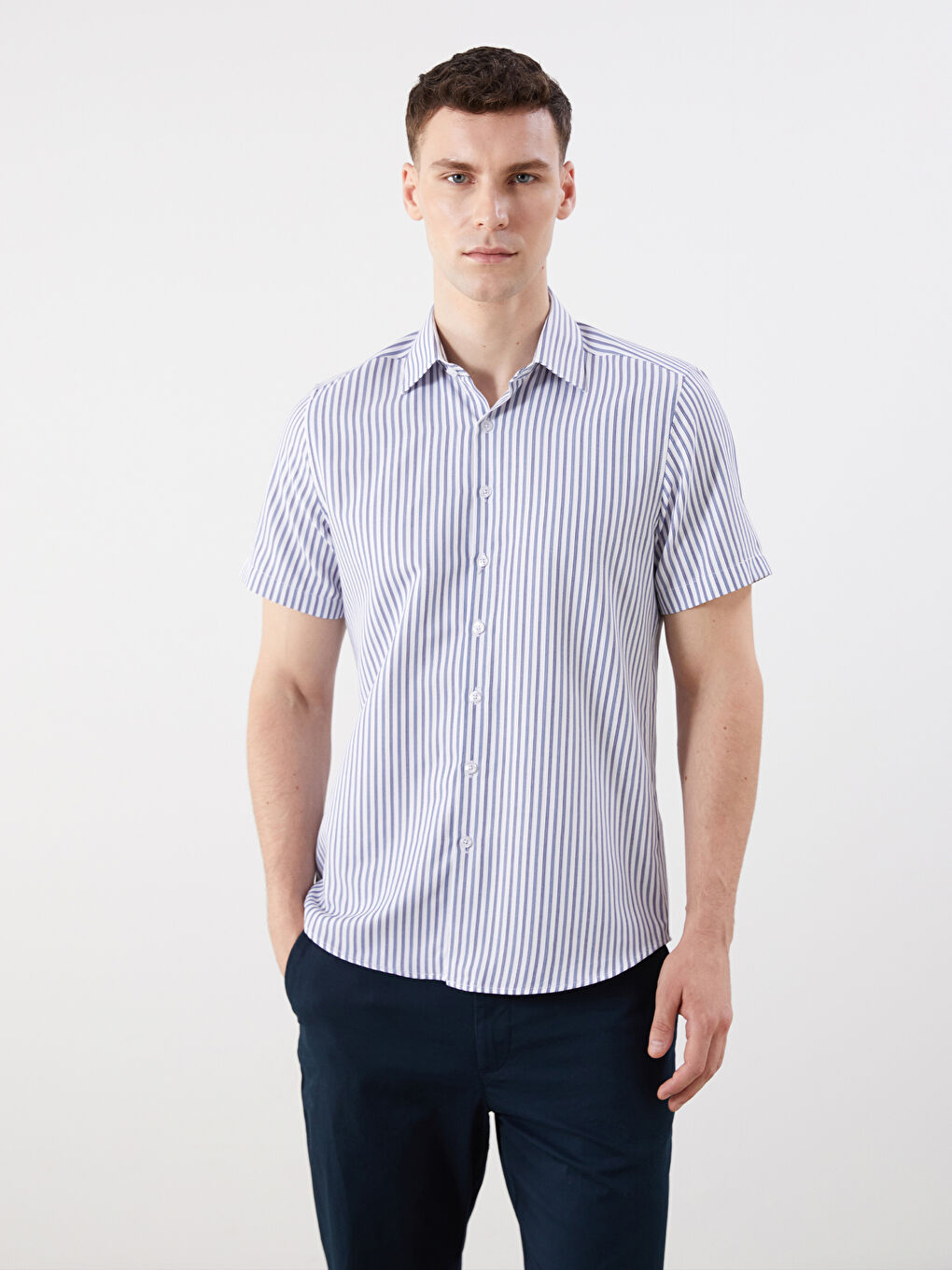 Slim Fit Short Sleeve Striped Men's Shirt -S5RC10Z8-LGS