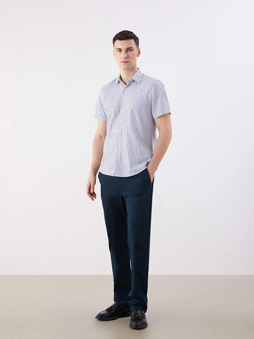Slim Fit Short Sleeve Striped Men's Shirt -S5RC10Z8-LGS
