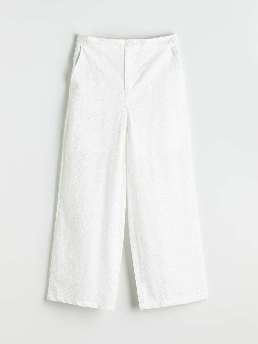 Beyaz Beli Lastikli Kadın Pantolon-1