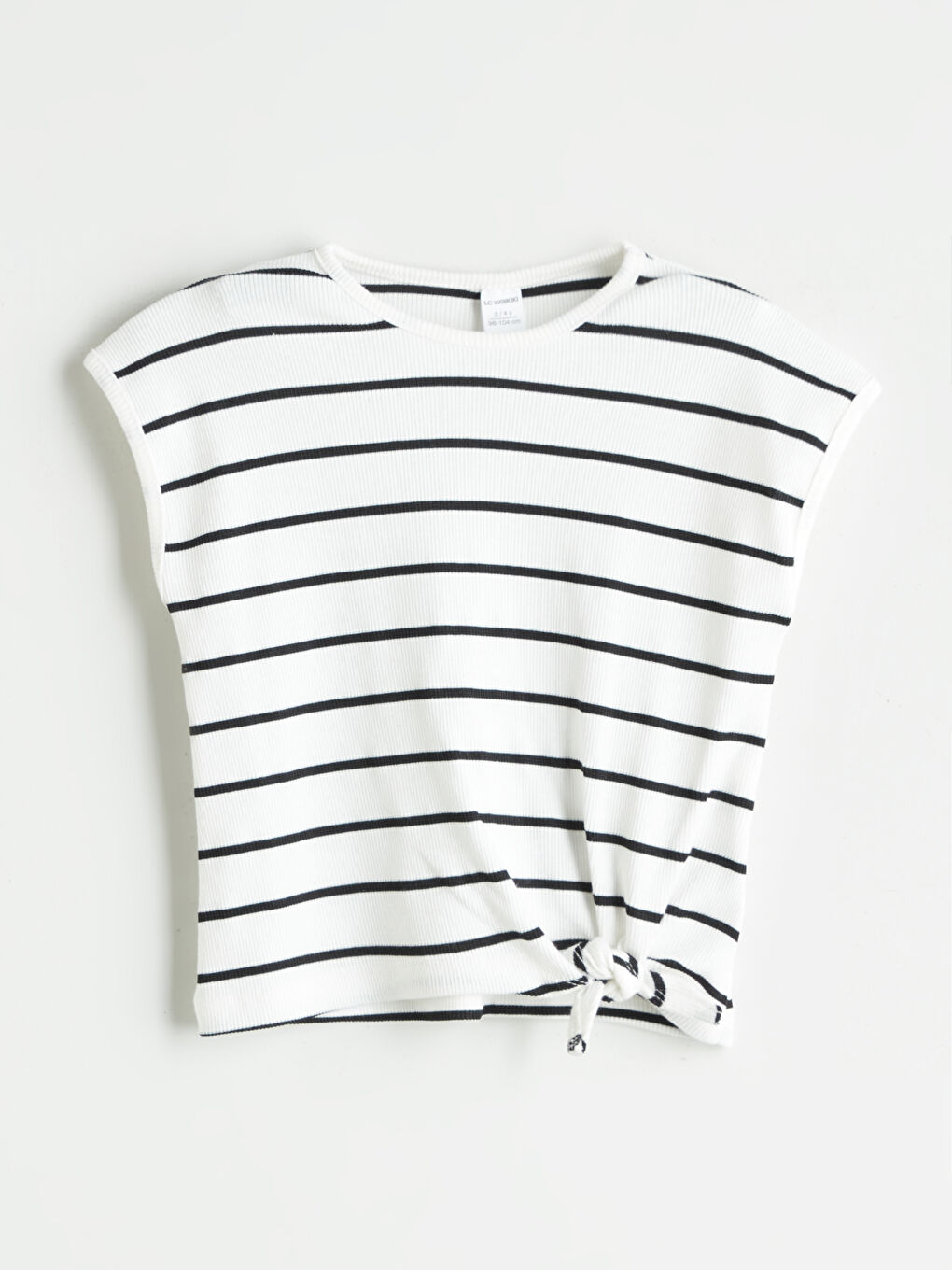 Lacivert Bisiklet Yaka Çizgili Kız Çocuk Tişört